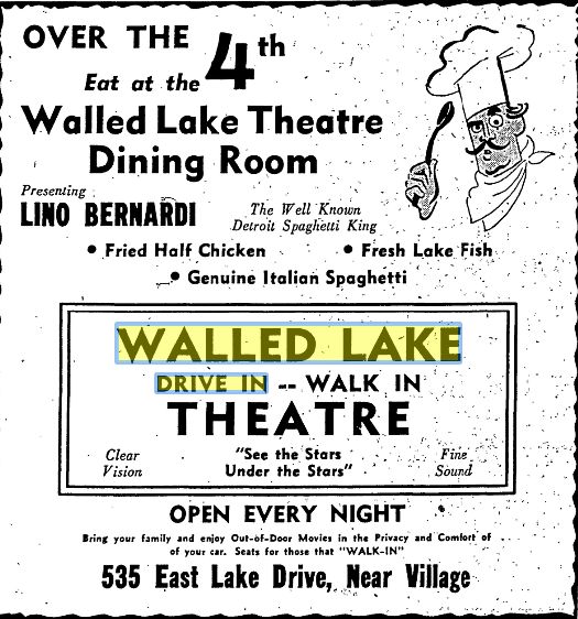 Walled Lake Drive-In Theatre - July 3 1946 Ad